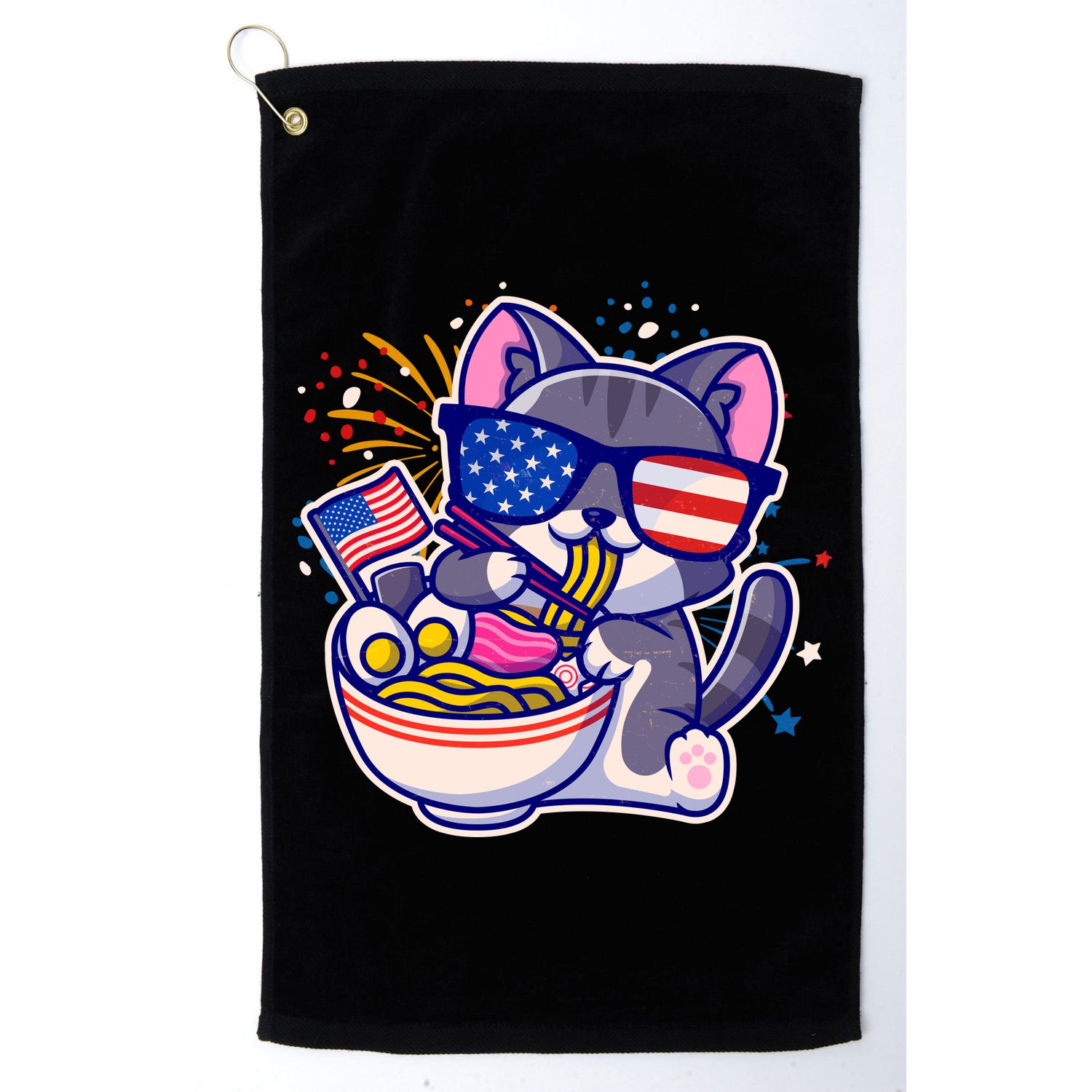 USA Ramen Bowl Kitty America Golf Towel
