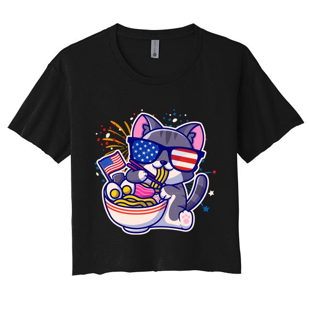 USA Ramen Bowl Kitty America Crop Top
