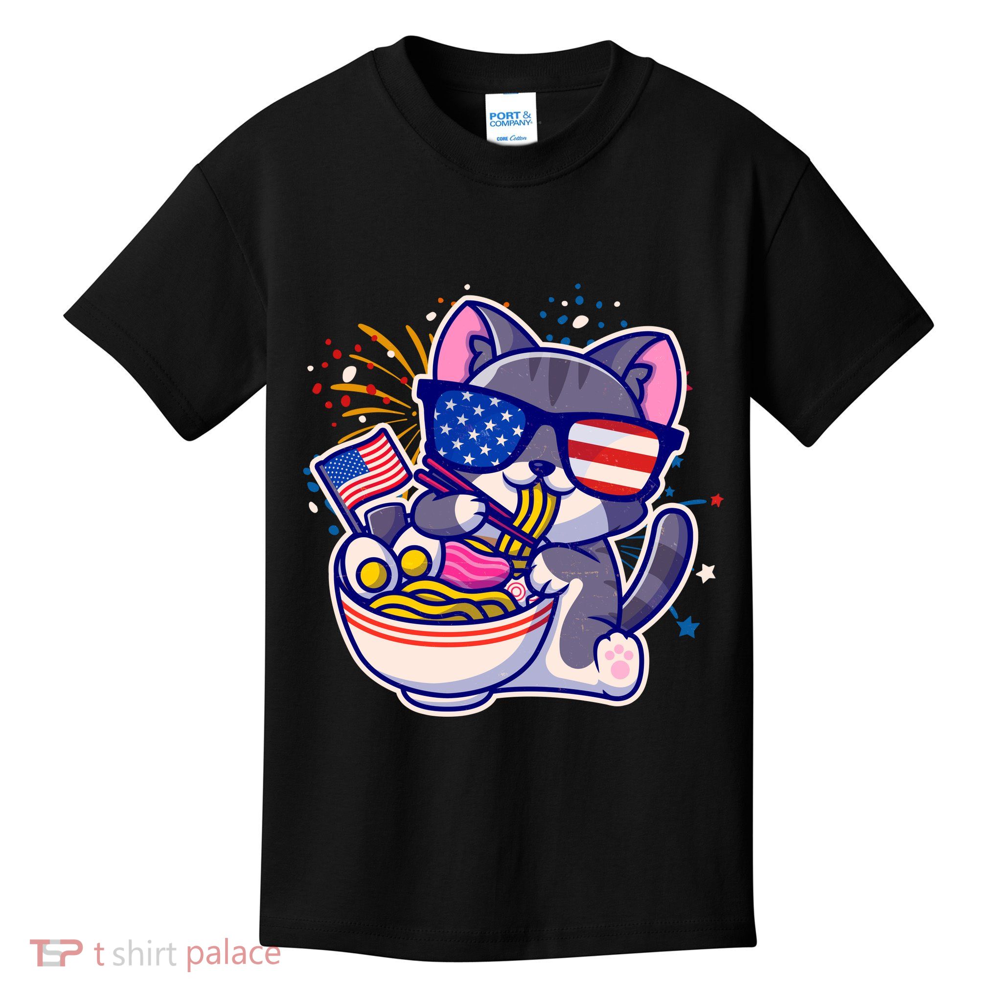 USA Ramen Bowl Kitty America Kids T-Shirt