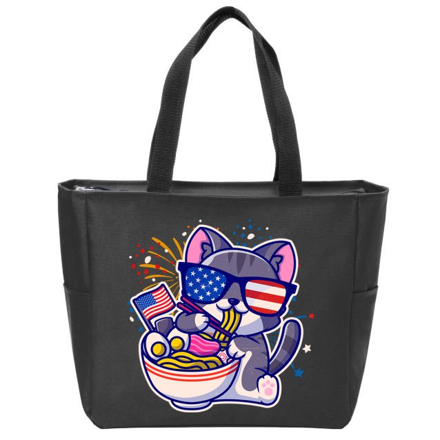 USA Ramen Bowl Kitty America Zip Tote Bag