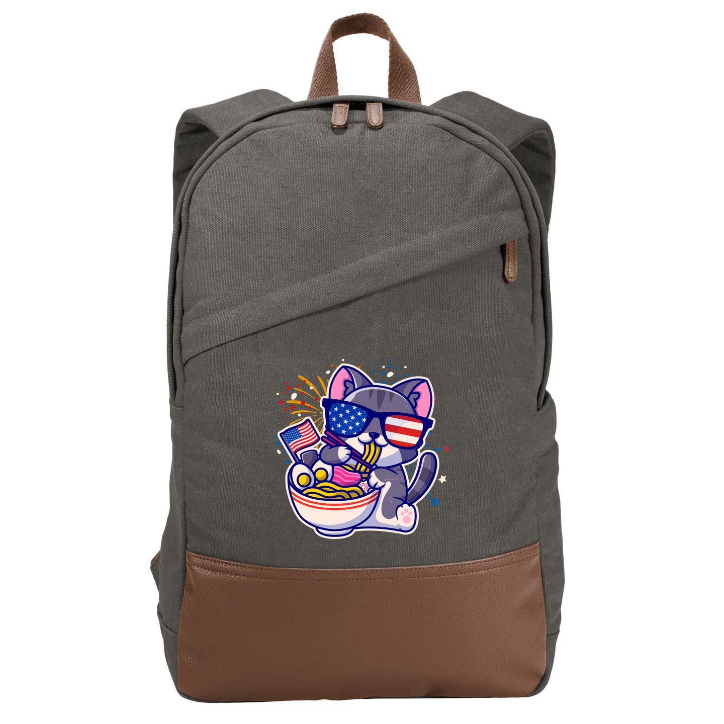 USA Ramen Bowl Kitty America Cotton Canvas Backpack