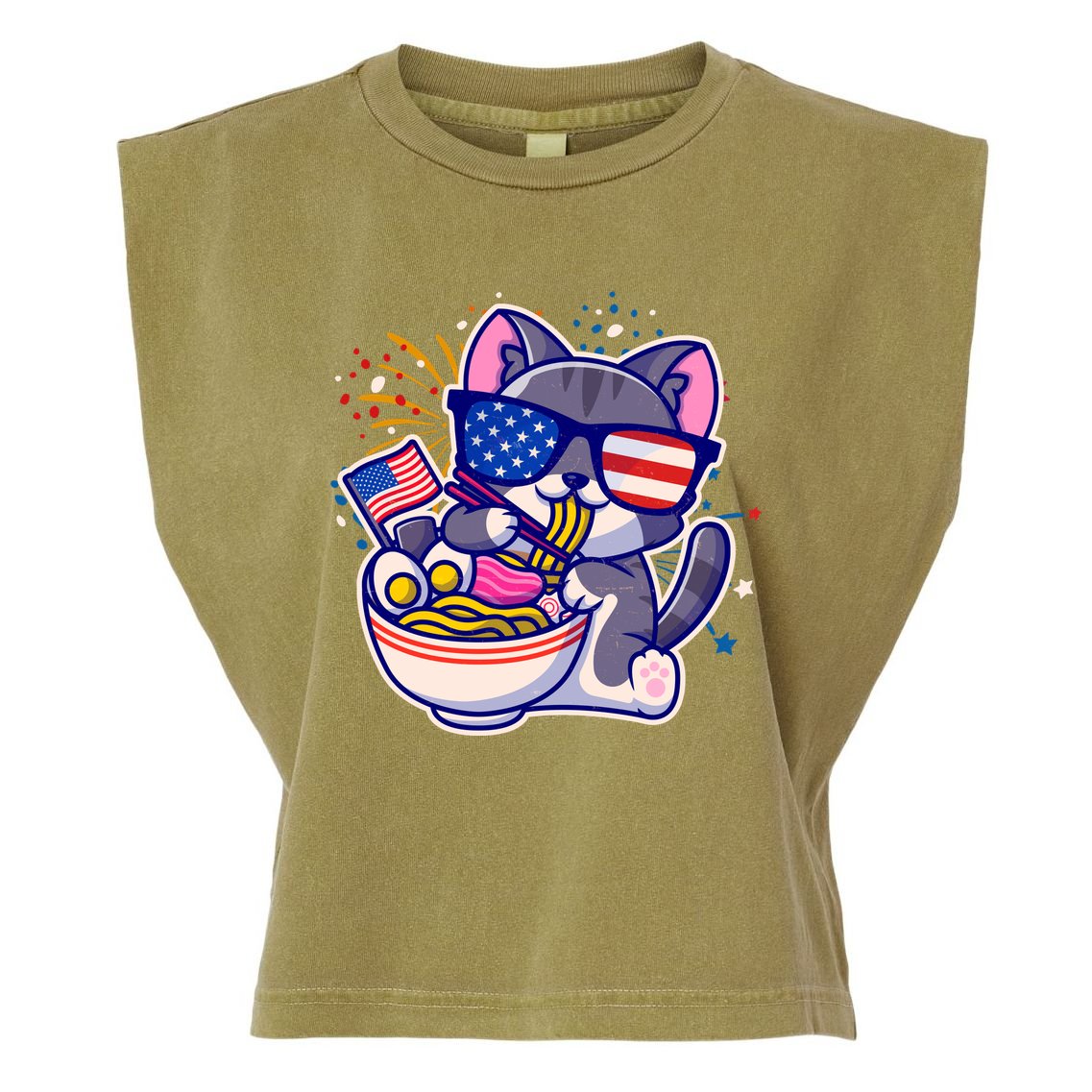 USA Ramen Bowl Kitty America Garment-Dyed Women's Muscle Tee