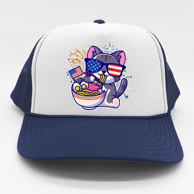 USA Ramen Bowl Kitty America Trucker Hat