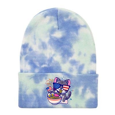 USA Ramen Bowl Kitty America Tie Dye 12in Knit Beanie