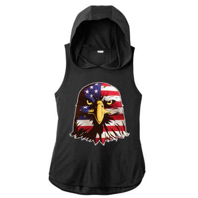 USA Red White And Blue Bald Eagle Ladies PosiCharge Tri-Blend Wicking Draft Hoodie Tank