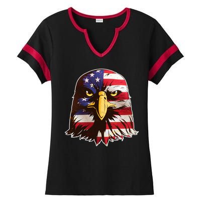 USA Red White And Blue Bald Eagle Ladies Halftime Notch Neck Tee