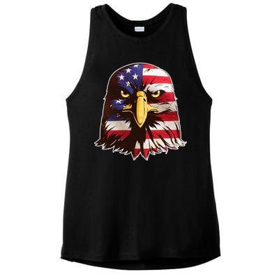 USA Red White And Blue Bald Eagle Ladies PosiCharge Tri-Blend Wicking Tank