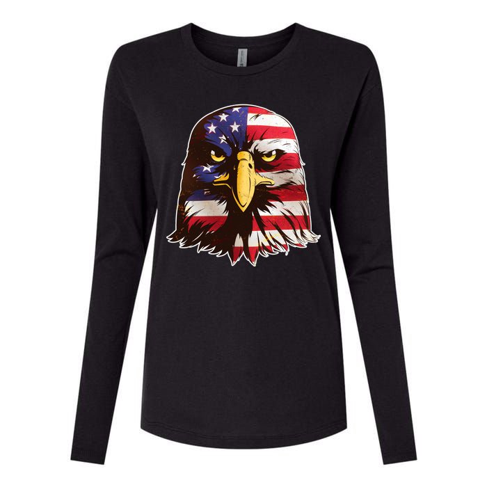 USA Red White And Blue Bald Eagle Womens Cotton Relaxed Long Sleeve T-Shirt