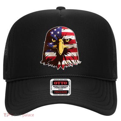 USA Red White And Blue Bald Eagle High Crown Mesh Back Trucker Hat