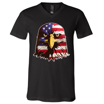 USA Red White And Blue Bald Eagle V-Neck T-Shirt