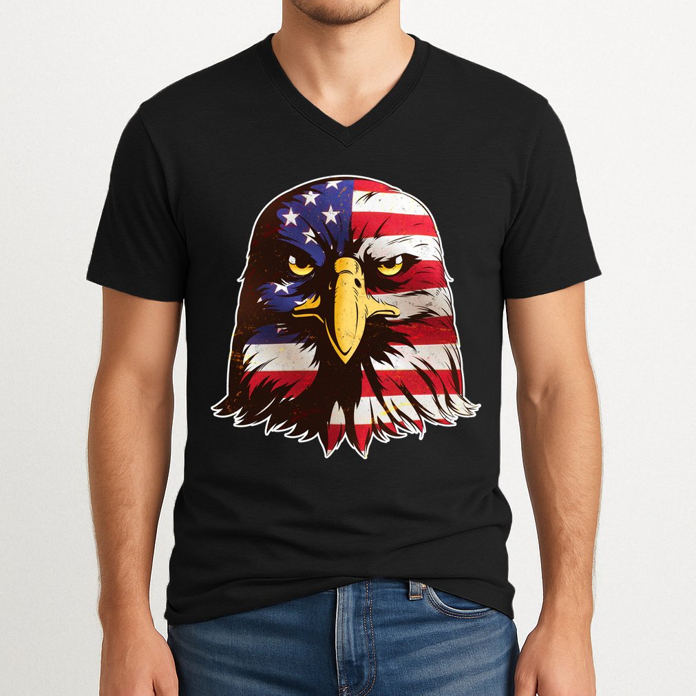 USA Red White And Blue Bald Eagle V-Neck T-Shirt