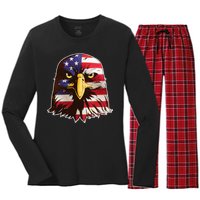 USA Red White And Blue Bald Eagle Women's Long Sleeve Flannel Pajama Set 