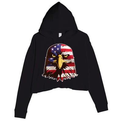 USA Red White And Blue Bald Eagle Crop Fleece Hoodie