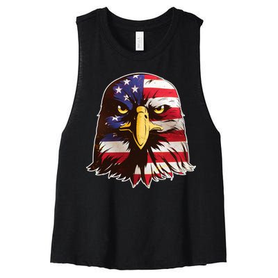 USA Red White And Blue Bald Eagle Women's Racerback Cropped Tank