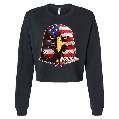 USA Red White And Blue Bald Eagle Cropped Pullover Crew