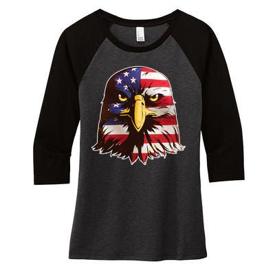 USA Red White And Blue Bald Eagle Women's Tri-Blend 3/4-Sleeve Raglan Shirt