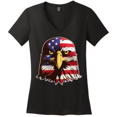 USA Red White And Blue Bald Eagle Women's V-Neck T-Shirt