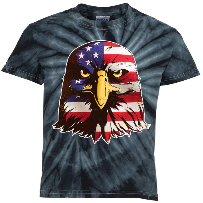 USA Red White And Blue Bald Eagle Kids Tie-Dye T-Shirt