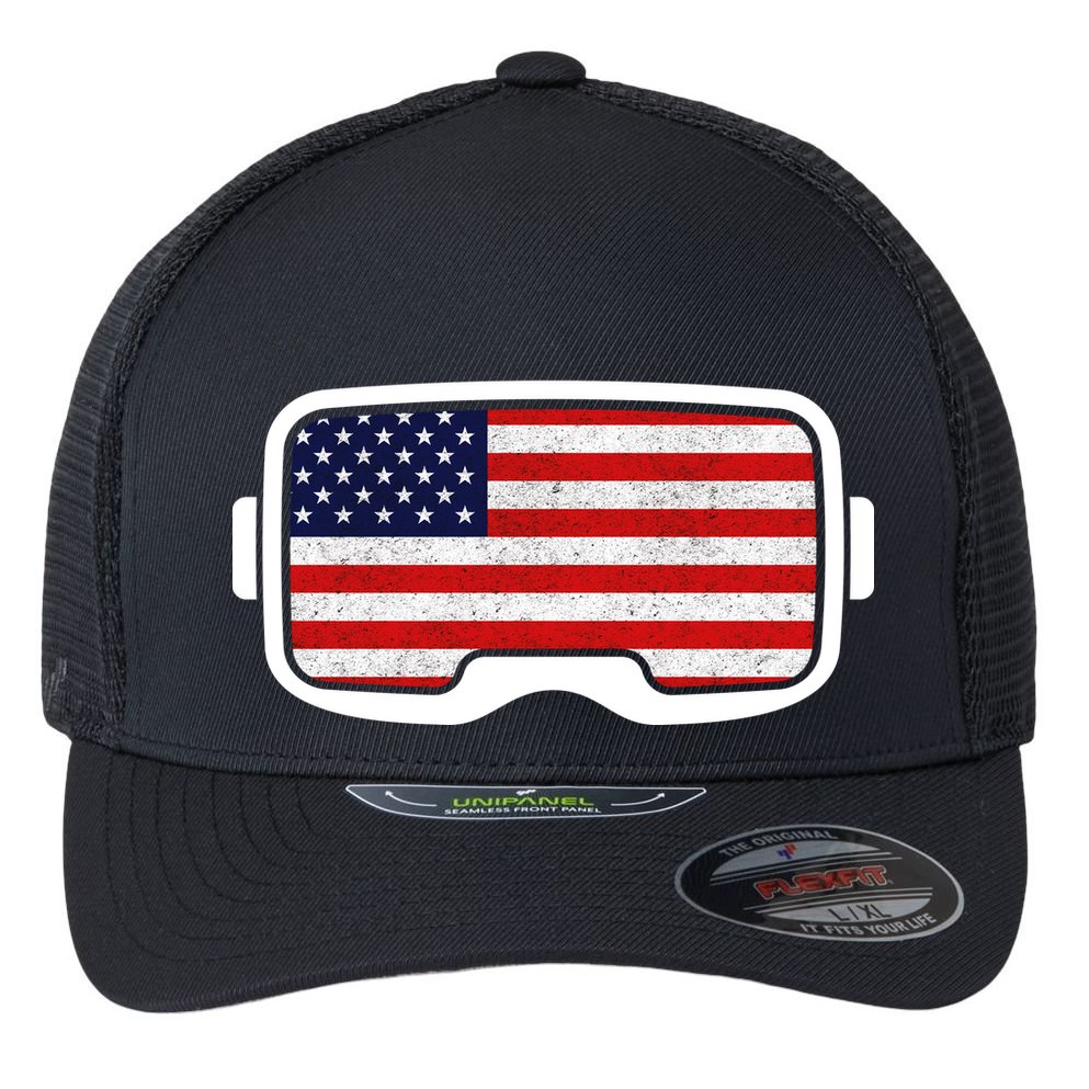 USA Retro Video Game Flag Flexfit Unipanel Trucker Cap