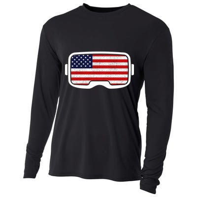 USA Retro Video Game Flag Cooling Performance Long Sleeve Crew