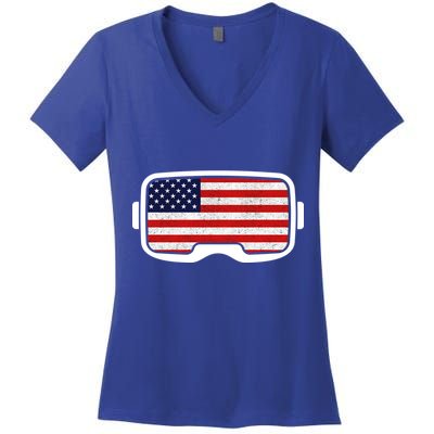 USA Retro Video Game Flag Women's V-Neck T-Shirt