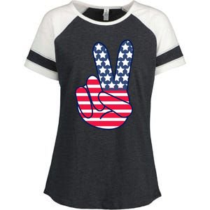 USA Simple Peace Sign Enza Ladies Jersey Colorblock Tee