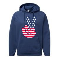 USA Simple Peace Sign Performance Fleece Hoodie