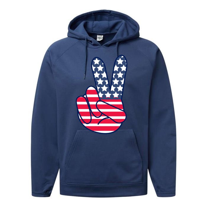 USA Simple Peace Sign Performance Fleece Hoodie