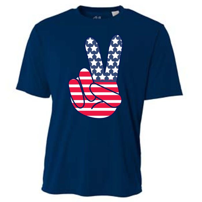 USA Simple Peace Sign Cooling Performance Crew T-Shirt