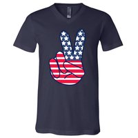 USA Simple Peace Sign V-Neck T-Shirt