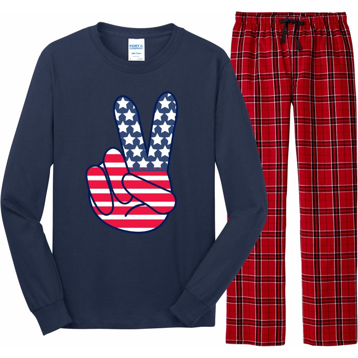 USA Simple Peace Sign Long Sleeve Pajama Set