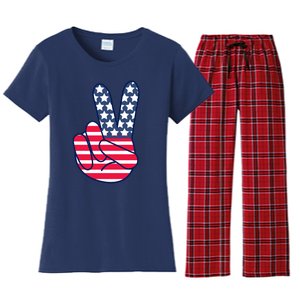 USA Simple Peace Sign Women's Flannel Pajama Set