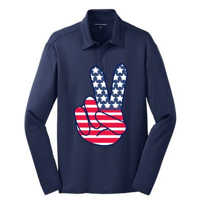 USA Simple Peace Sign Silk Touch Performance Long Sleeve Polo