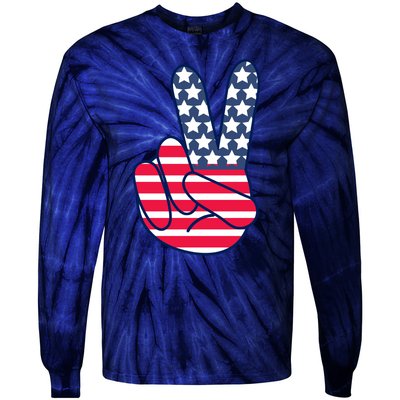 USA Simple Peace Sign Tie-Dye Long Sleeve Shirt