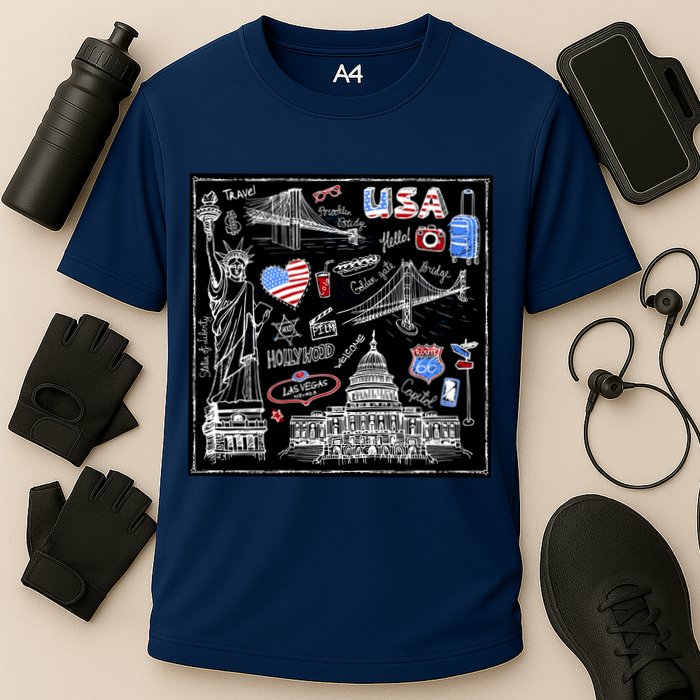 USA Sketch Cooling Performance Crew T-Shirt