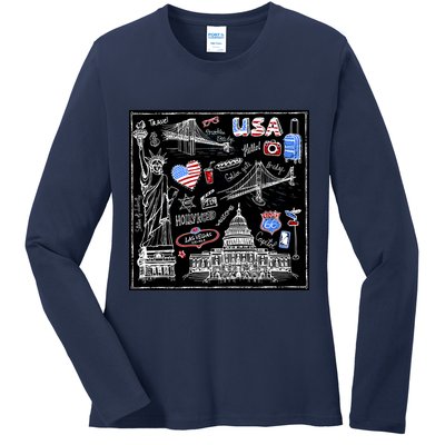 USA Sketch Ladies Long Sleeve Shirt
