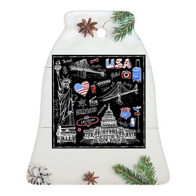 USA Sketch Ceramic Bell Ornament