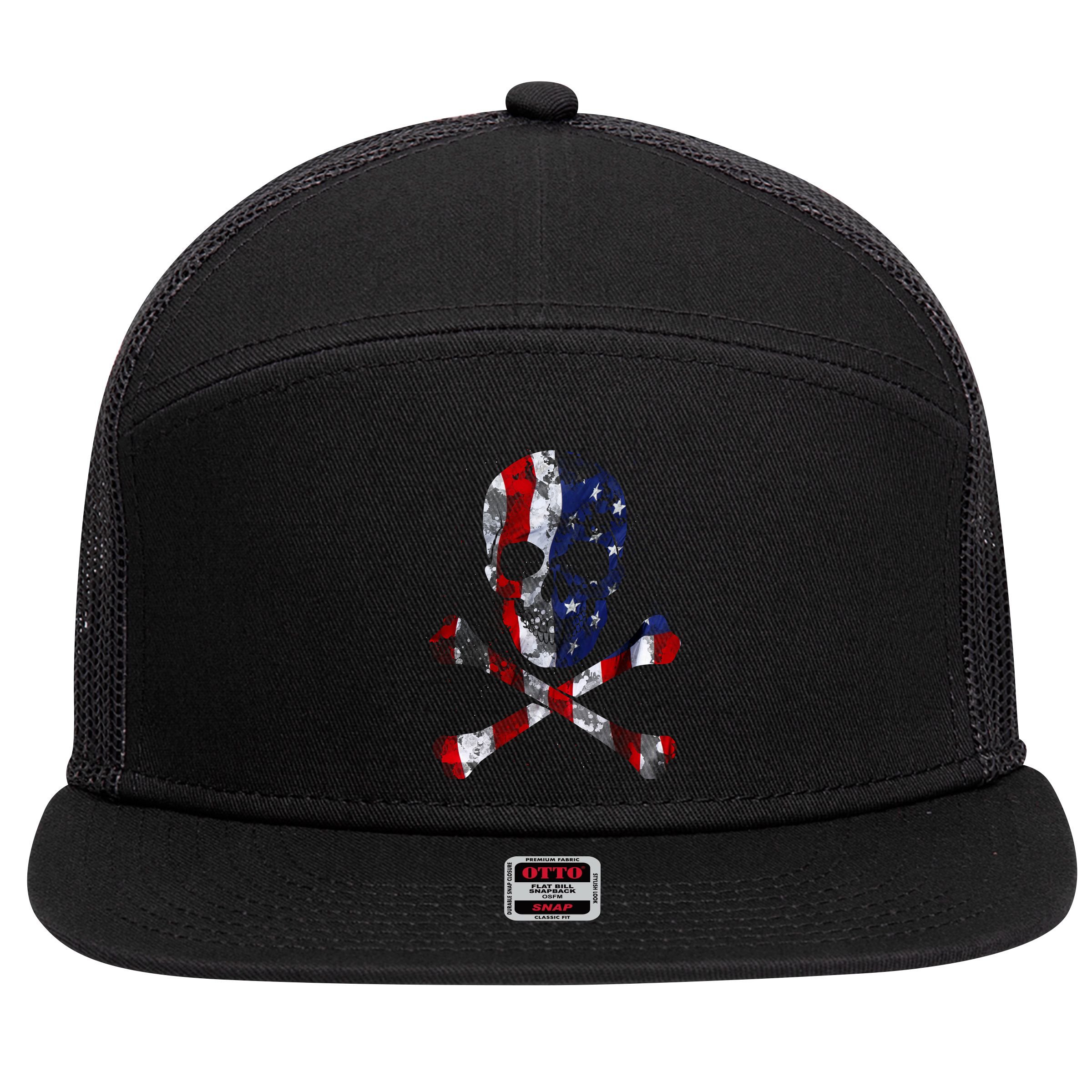 USA Skull Crossbone  7 Panel Mesh Trucker Snapback Hat