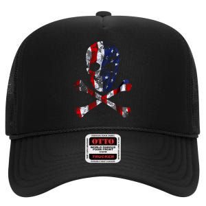 USA Skull Crossbone  High Crown Mesh Back Trucker Hat