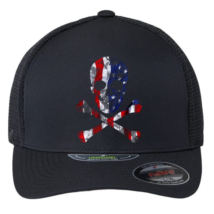 USA Skull Crossbone  Flexfit Unipanel Trucker Cap