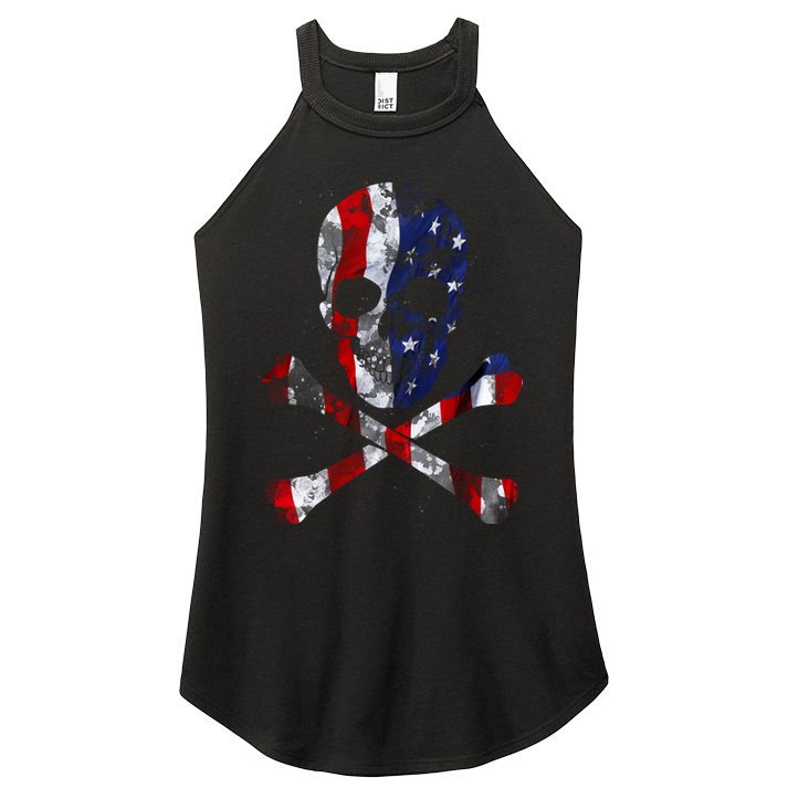 USA Skull Crossbone  Women's Perfect Tri Rocker Tank