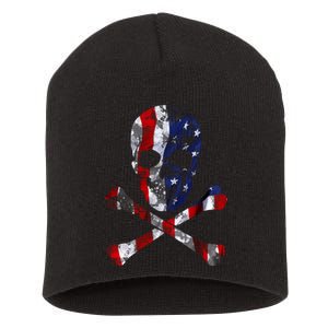 USA Skull Crossbone  Short Acrylic Beanie