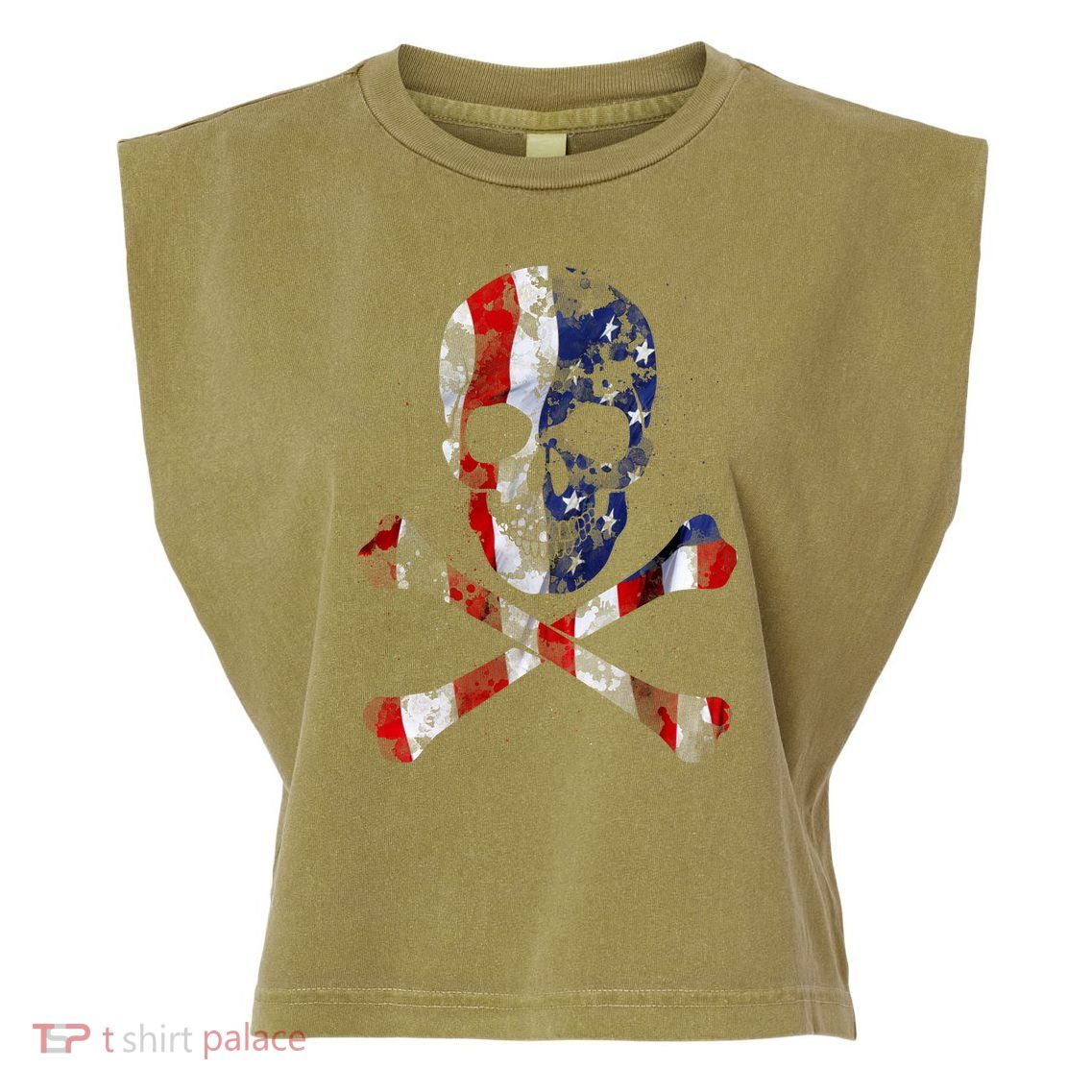 USA Skull Crossbone  Garment-Dyed Women's Muscle Tee
