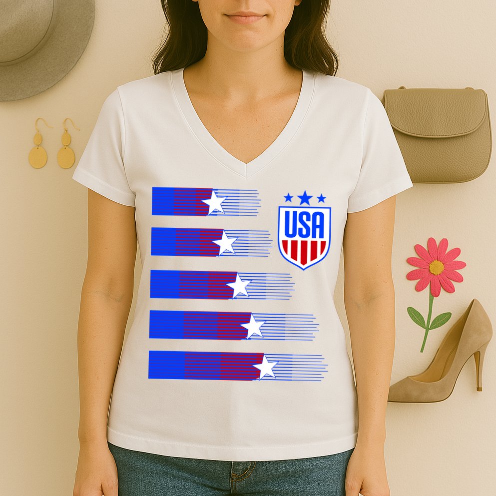 USA Soccer American Team Jersey Women's V-Neck T-Shirt