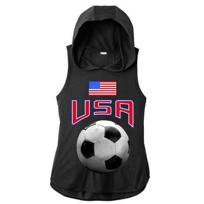 USA Soccer United States of America Flag Ladies PosiCharge Tri-Blend Wicking Draft Hoodie Tank