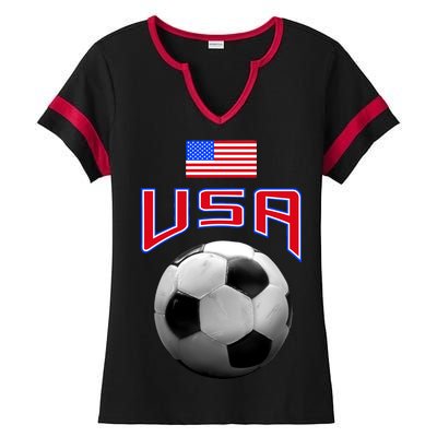 USA Soccer United States of America Flag Ladies Halftime Notch Neck Tee