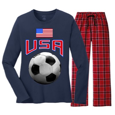 USA Soccer United States of America Flag Women's Long Sleeve Flannel Pajama Set 