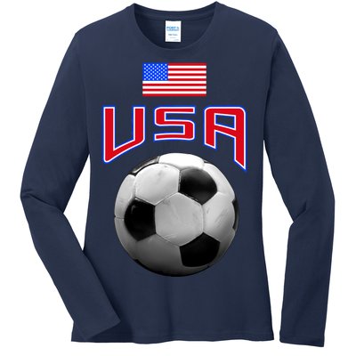 USA Soccer United States of America Flag Ladies Long Sleeve Shirt