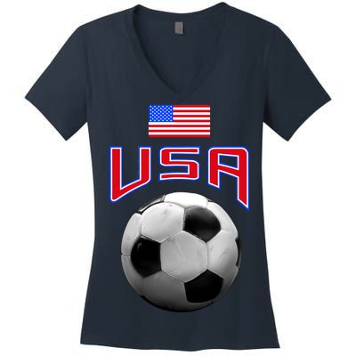 USA Soccer United States of America Flag Women's V-Neck T-Shirt