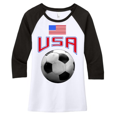 USA Soccer United States of America Flag Women's Tri-Blend 3/4-Sleeve Raglan Shirt